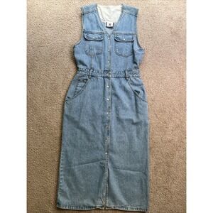 Vintage Bill Blass Sleeveless Snap Button Up Midi  Denim Dress Sz 10 Thick Denim